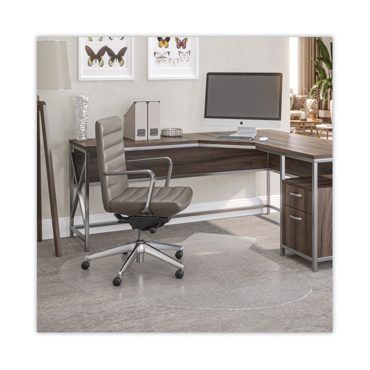 Deflecto SuperMat Frequent Use Chair Mat, Medium Pile Carpet, 60 x 66, L-Shape, Clear (CM14002K)