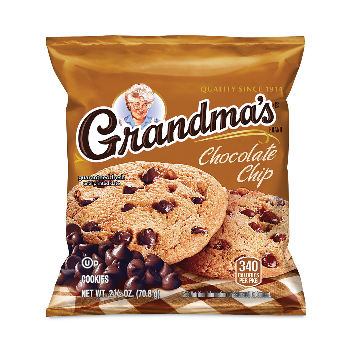Grandma's Homestyle Chocolate Chip Cookies, 2.5 oz Pack, 2 Cookies/Pack, 60 Packs/Carton (29500060)