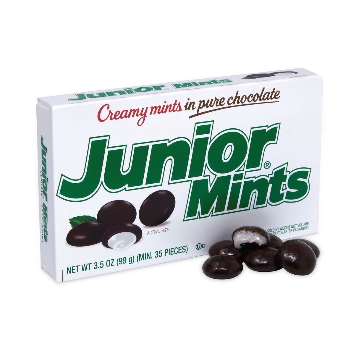 Junior Mints Theater Box, Dark Chocolate Mint, 3.5 oz Box, 12/Carton (20900093)
