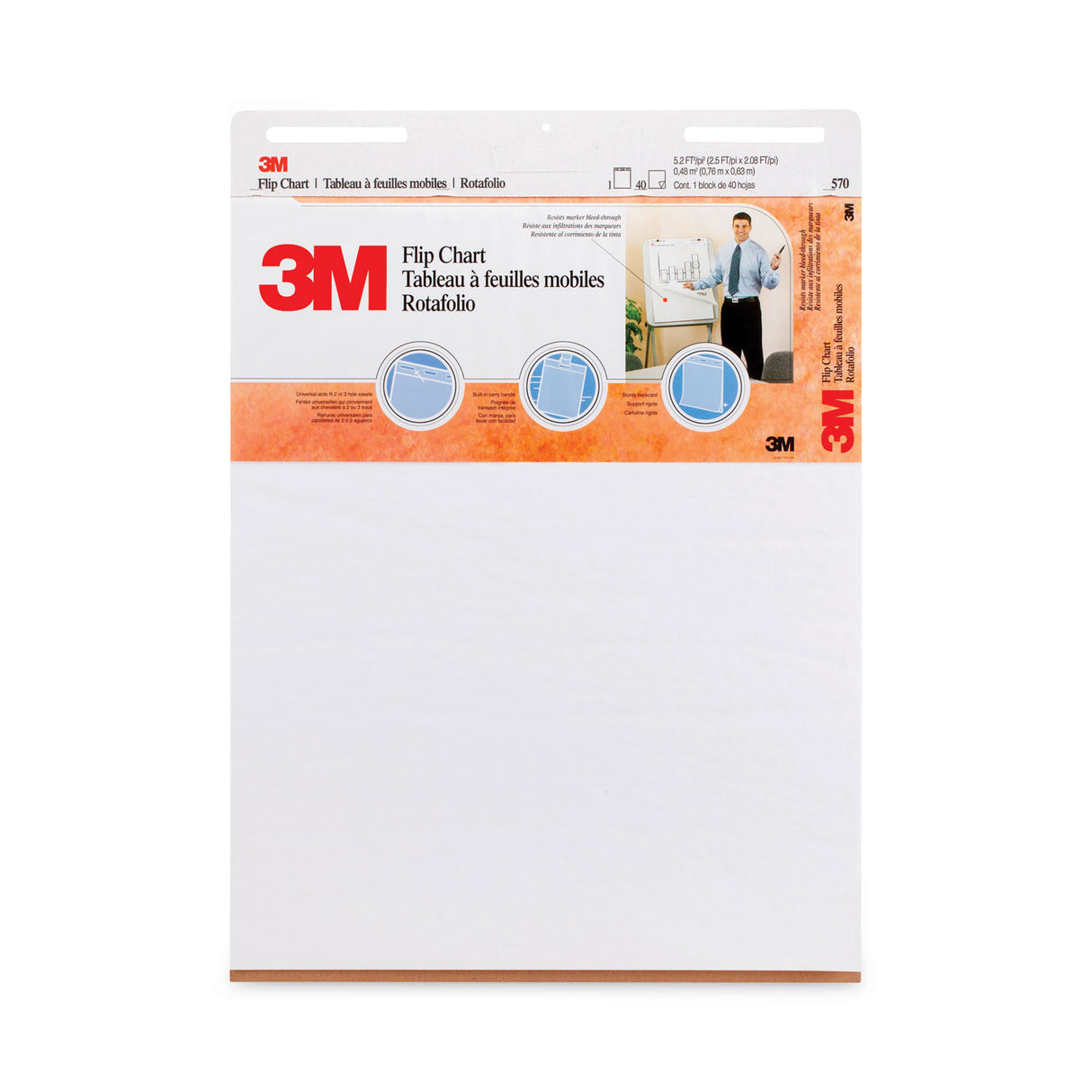 3M Professional Flip Chart, Unruled, 25 x 30, White, 40 Sheets, 2/Carton (570)