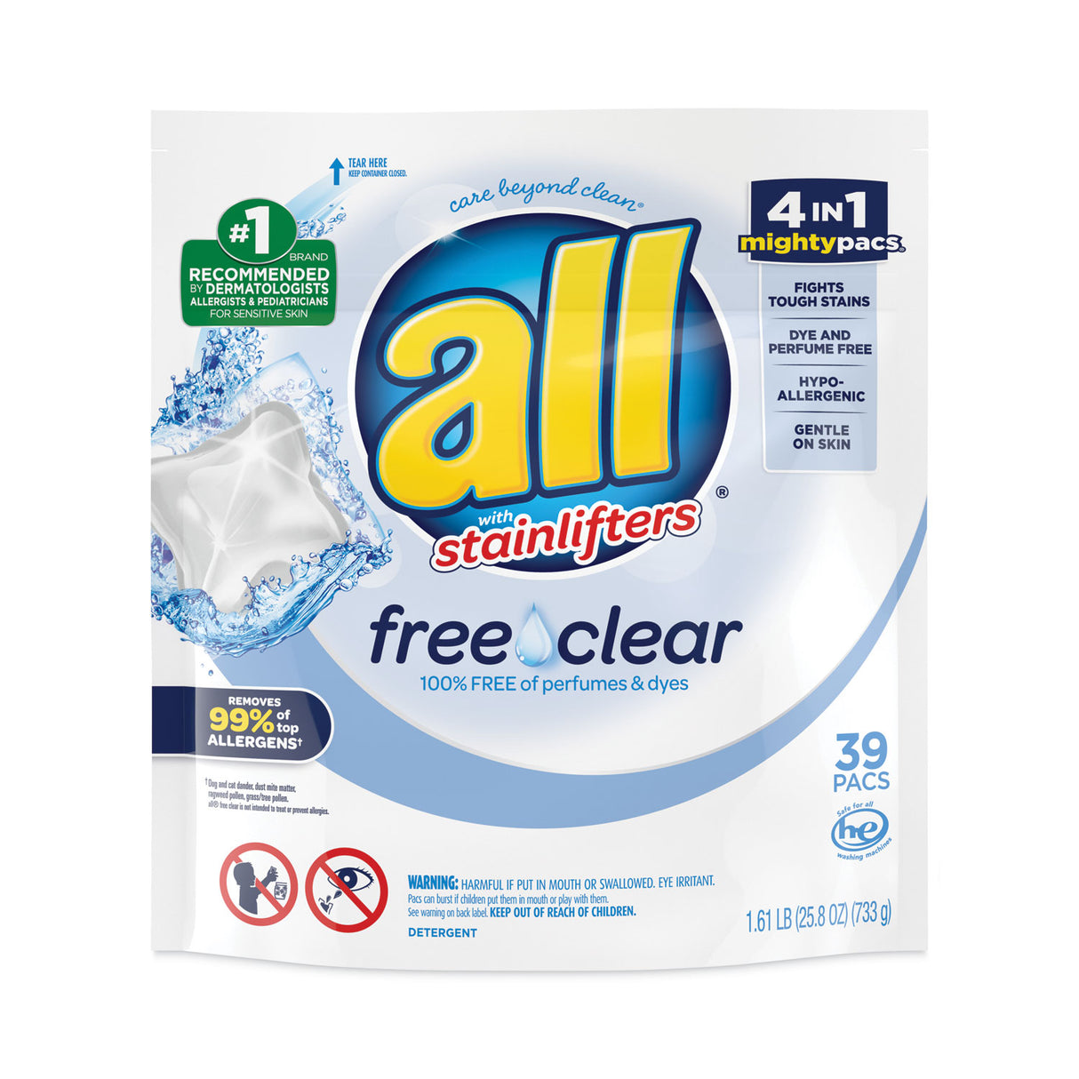 All® Laundry Detergent Pods, Free & Clear, 39 Pods, 6 Packs (73978)