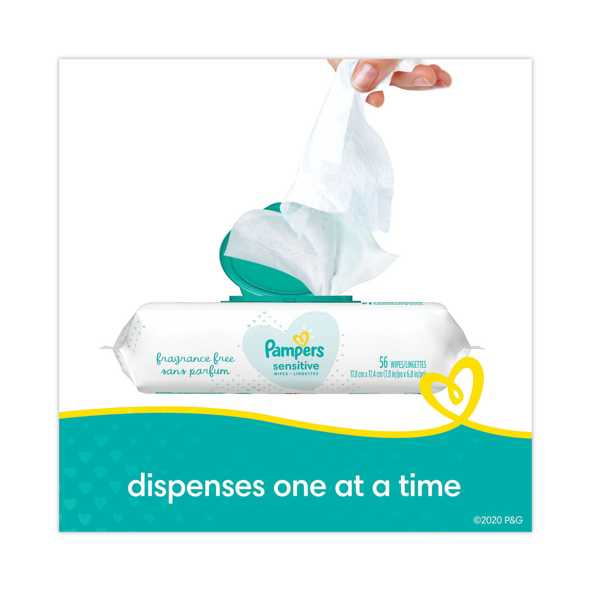 Pampers Sensitive Baby Wipes, 1-Ply, 6.8 x 7, Unscented, White, 56/Pack (87076EA)