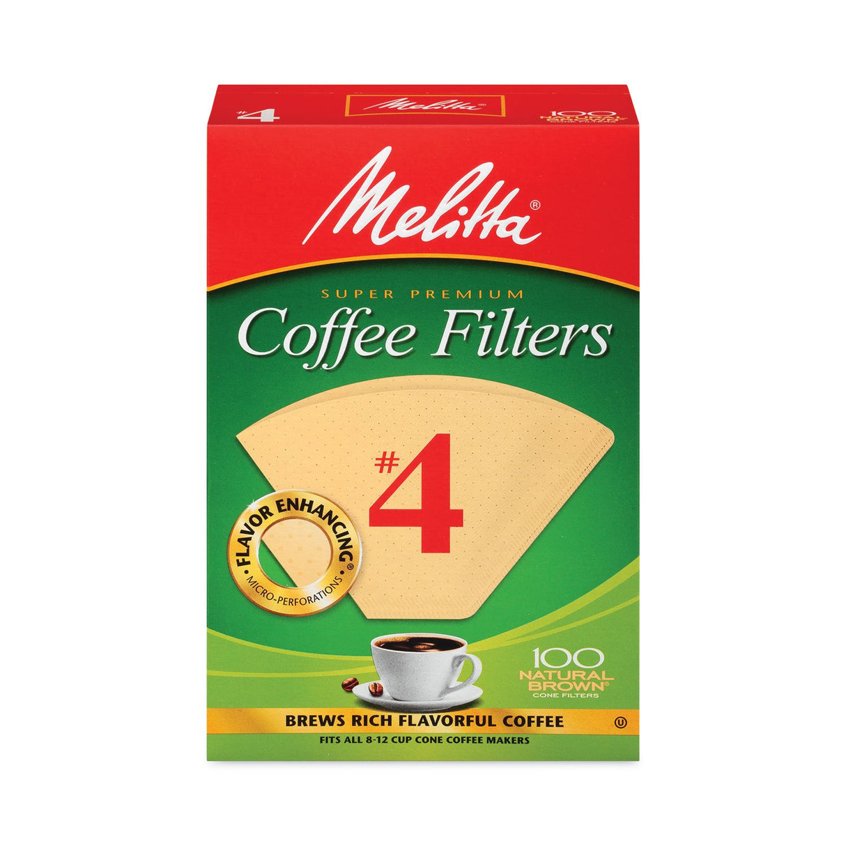 Melitta Coffee Filters, #4, 8 to 12 Cup Size, Cone Style, 100 Filters/Pack, 3/Pack (22000695)