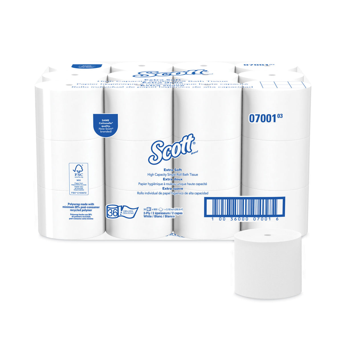 ScottÂ® Essential Coreless Toilet Paper, 2-Ply, 800 Sheets, 36 Rolls (07001)