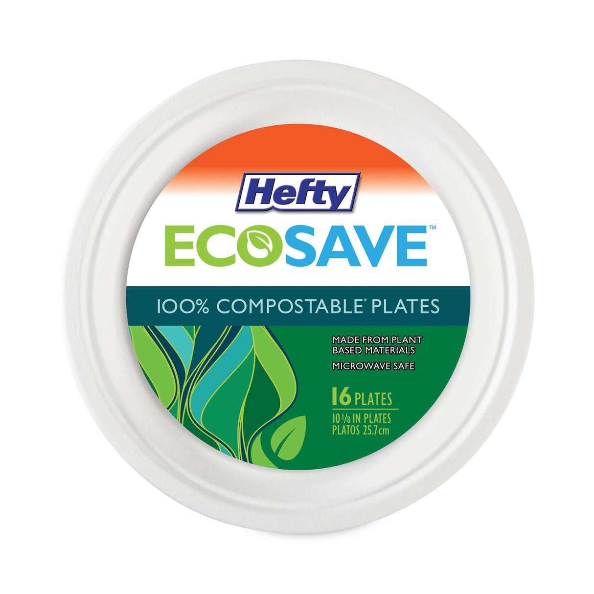 Hefty ECOSAVE Tableware, Plate, Bagasse, 6.75" dia, White, 30/Pack (D77300PK)