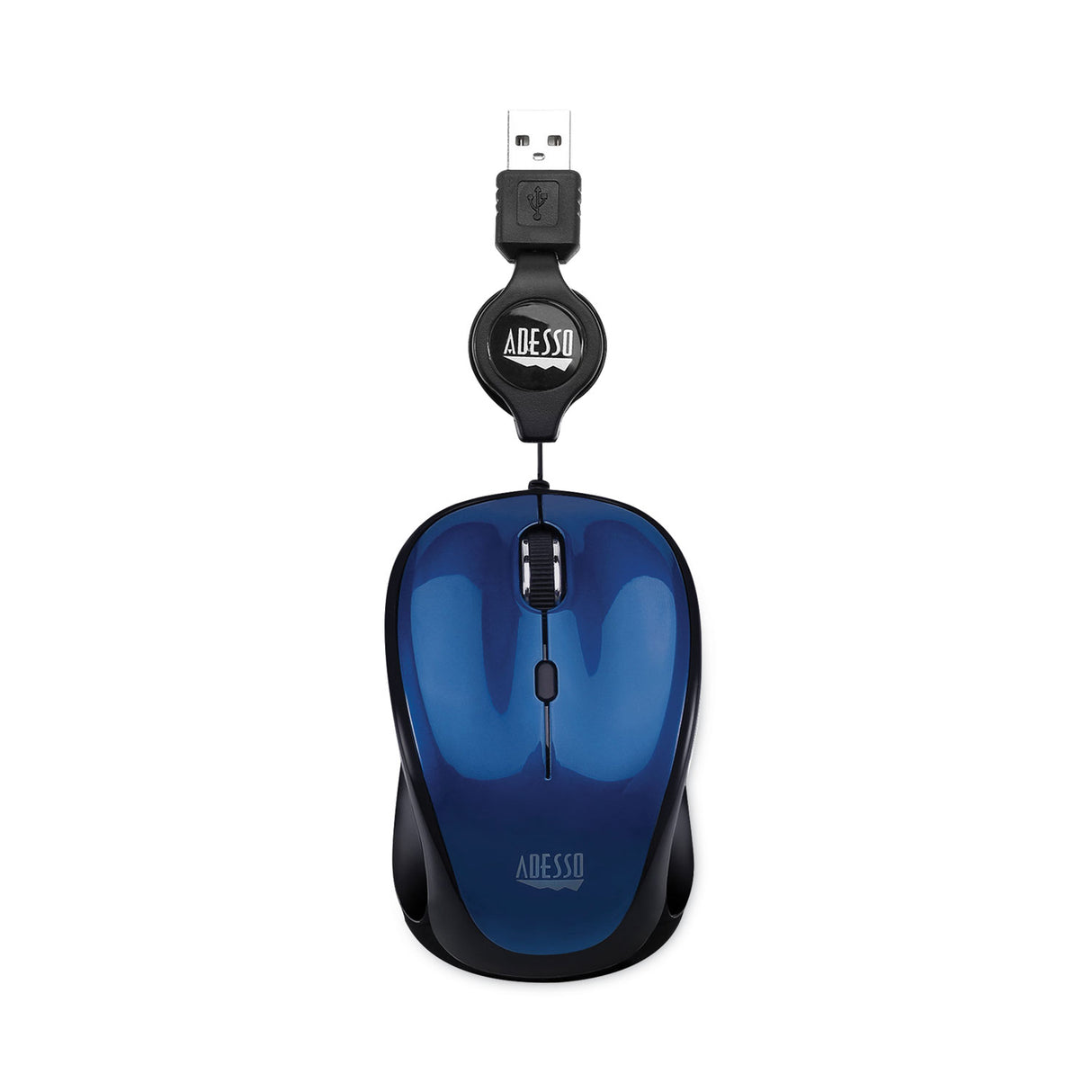 Adesso Illuminated Retractable Mouse, USB 2.0, Left/Right Hand Use, Dark Blue (IMOUSES8L)