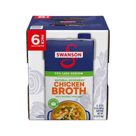 Swanson Chicken Broth (6-Pack, 32 oz Each) | 33% Less Sodium, Rich Chicken Flavor Swanson