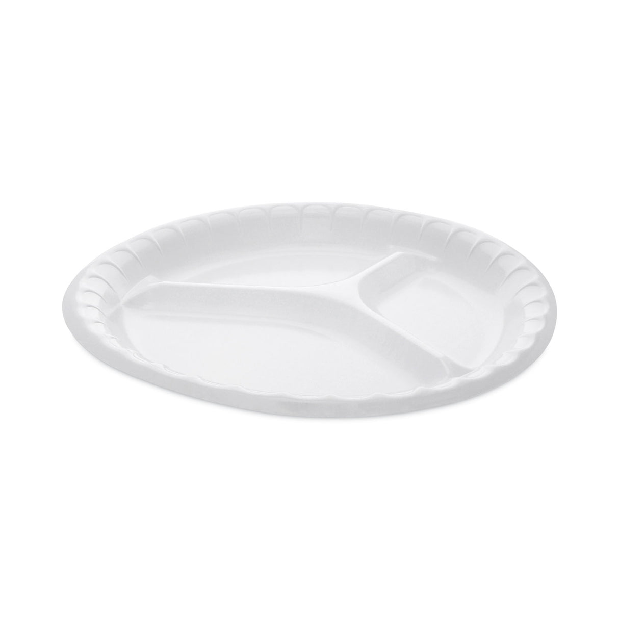 Pactiv Placesetter Deluxe Laminated Foam Dinnerware, 3-Compartment Plate, 10.25" dia, White, 540/Carton (0TK10044000Y)