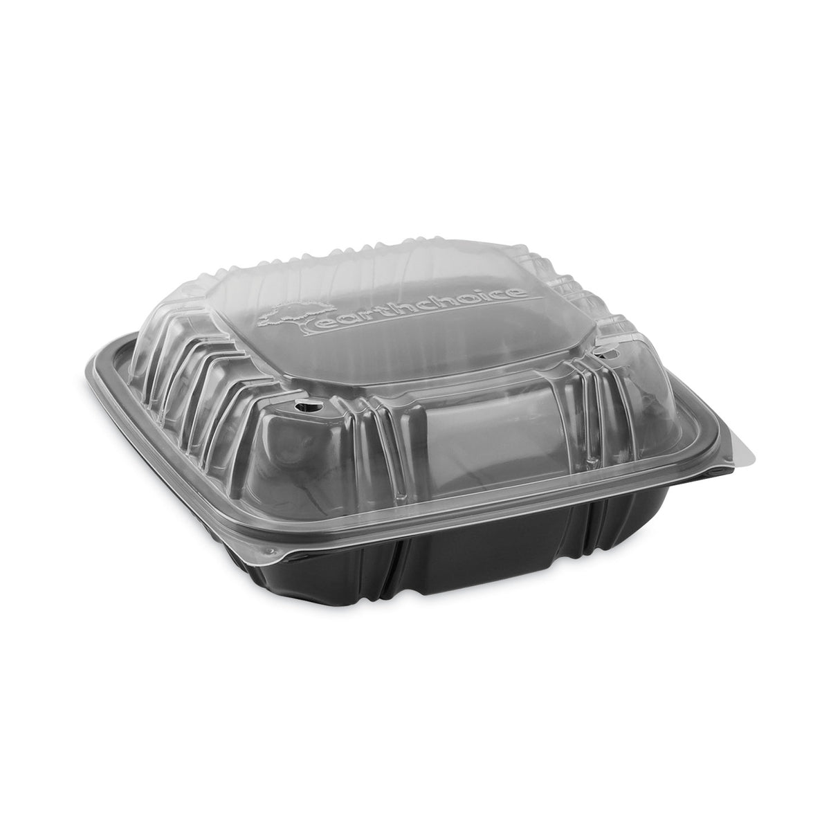 Pactiv EarthChoice Vented Dual Color Microwavable Hinged Lid Container, 1-Compartment, 28oz, 7.5x7.5x3, Black/Clear, Plastic, 150/CT (DC757100B000)