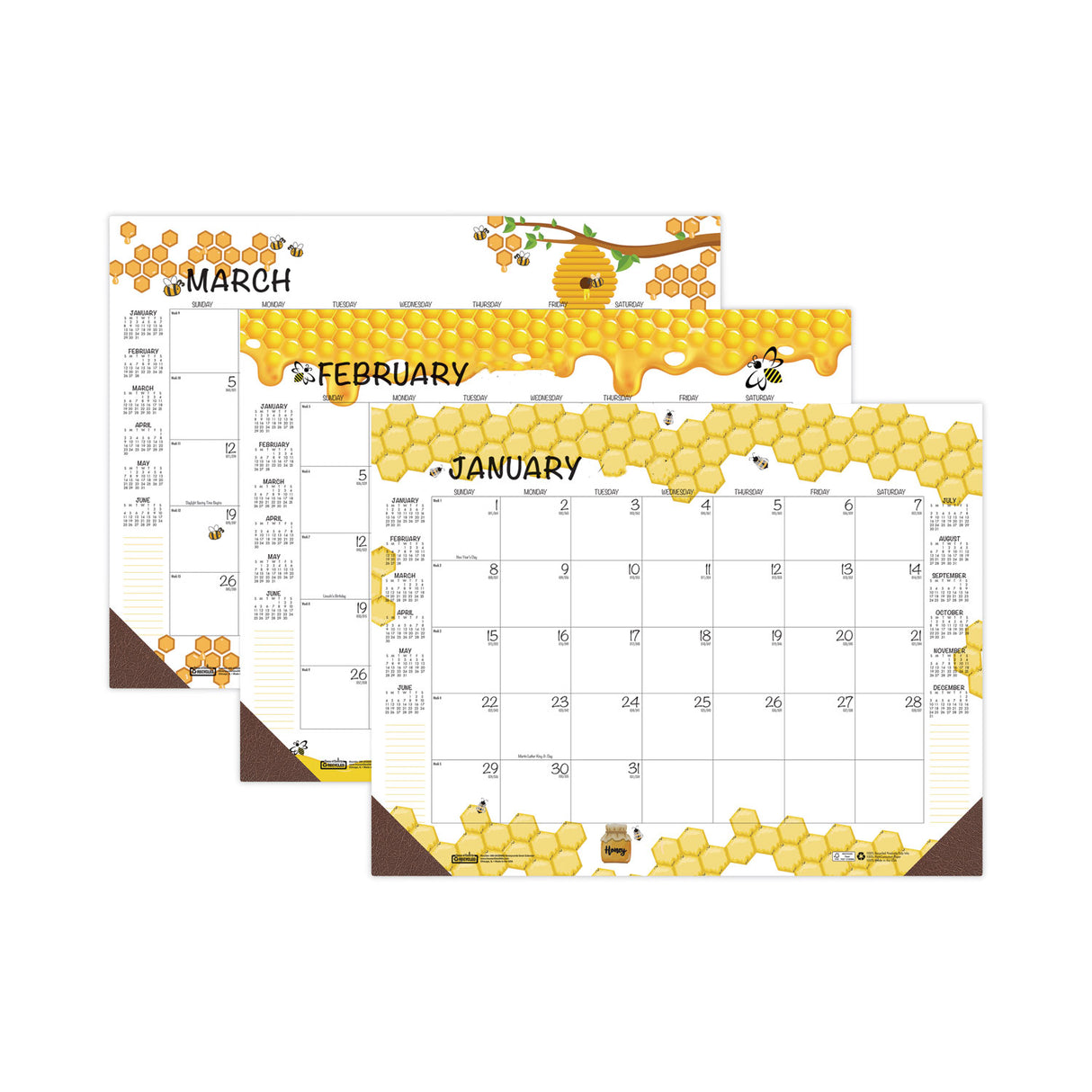 House of Doolittle Recycled Honeycomb Desk Pad Calendar, Honeycomb Artwork, 18.5 x 13, White/Multicolor Sheets, 12-Month (Jan to Dec): 2025 (1566)