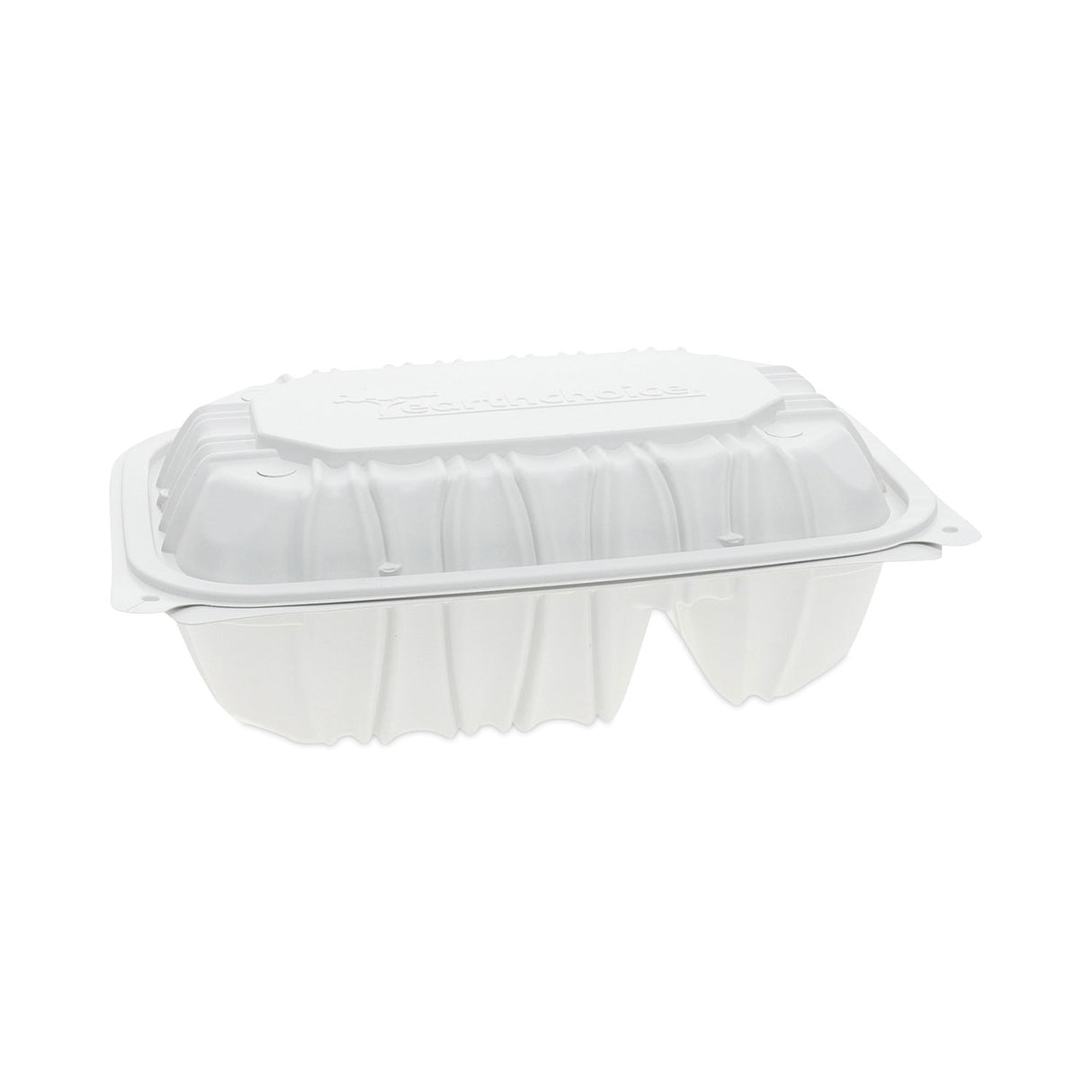 Pactiv EarthChoice Vented Microwavable MFPP Hinged Lid Container, 2-Compartment, 9 x 6 x 3.1, White, Plastic, 170/Carton (YCNW02052)