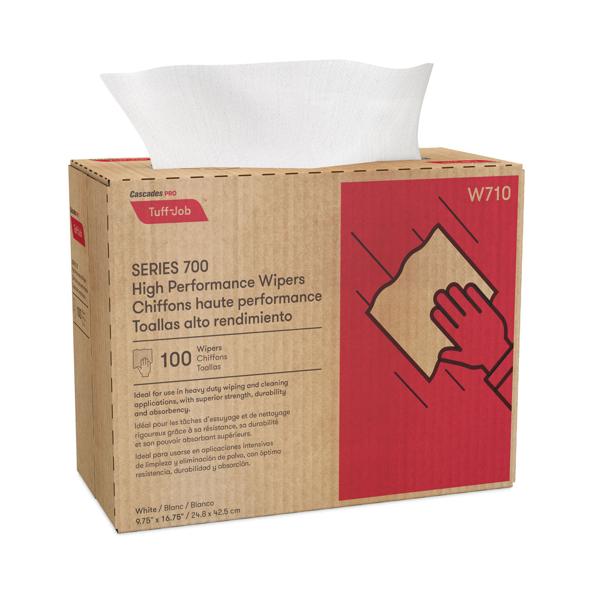 Cascades Tuff-Job Spunlace Towels, Pop Up Box, 9.75 x 16.75, White, 100/Box, 10 Boxes/Carton (W710)