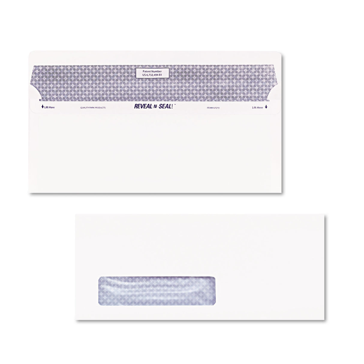 Quality Park Reveal-N-Seal Security-Tint Envelope, Address Window, #10, Commercial Flap, Self-Adhesive Closure, 4.13 x 9.5, White, 500/Box (67418)