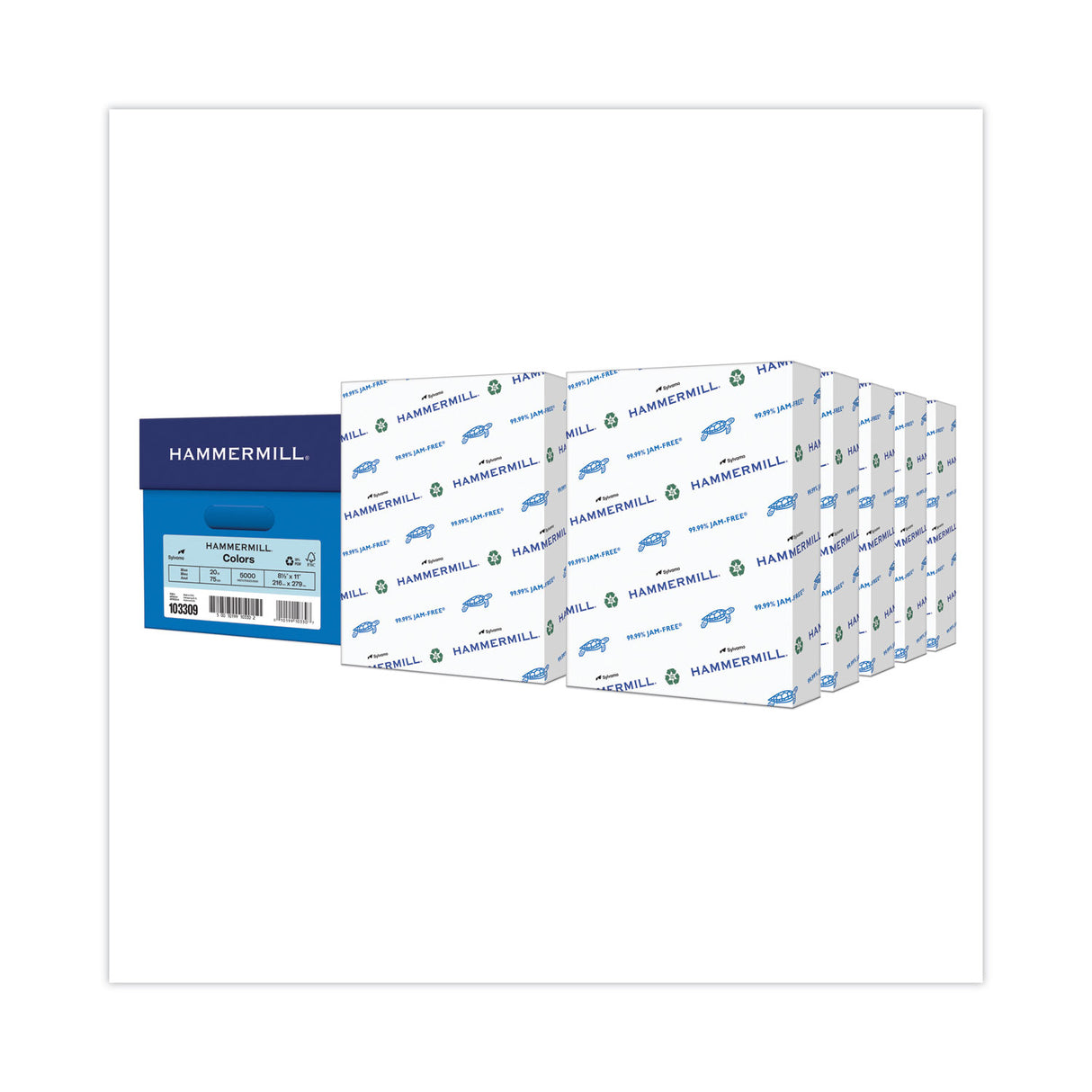 Hammermill Colors Print Paper, 20 lb Bond Weight, 8.5 x 11, Blue, 500 Sheets/Ream, 10 Reams/Carton (103309CT)