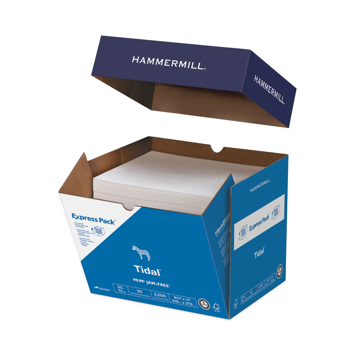 Hammermill Tidal Print Paper Express Pack, 92 Bright, 20 lb Bond Weight, 8.5 x 11, White, 2,500 Sheets/Carton (163120)