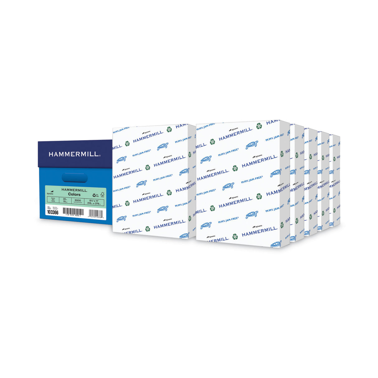 Hammermill Colors Print Paper, 20 lb Bond Weight, 8.5 x 11, Green, 500 Sheets/Ream, 10 Reams/Carton (103366CT)