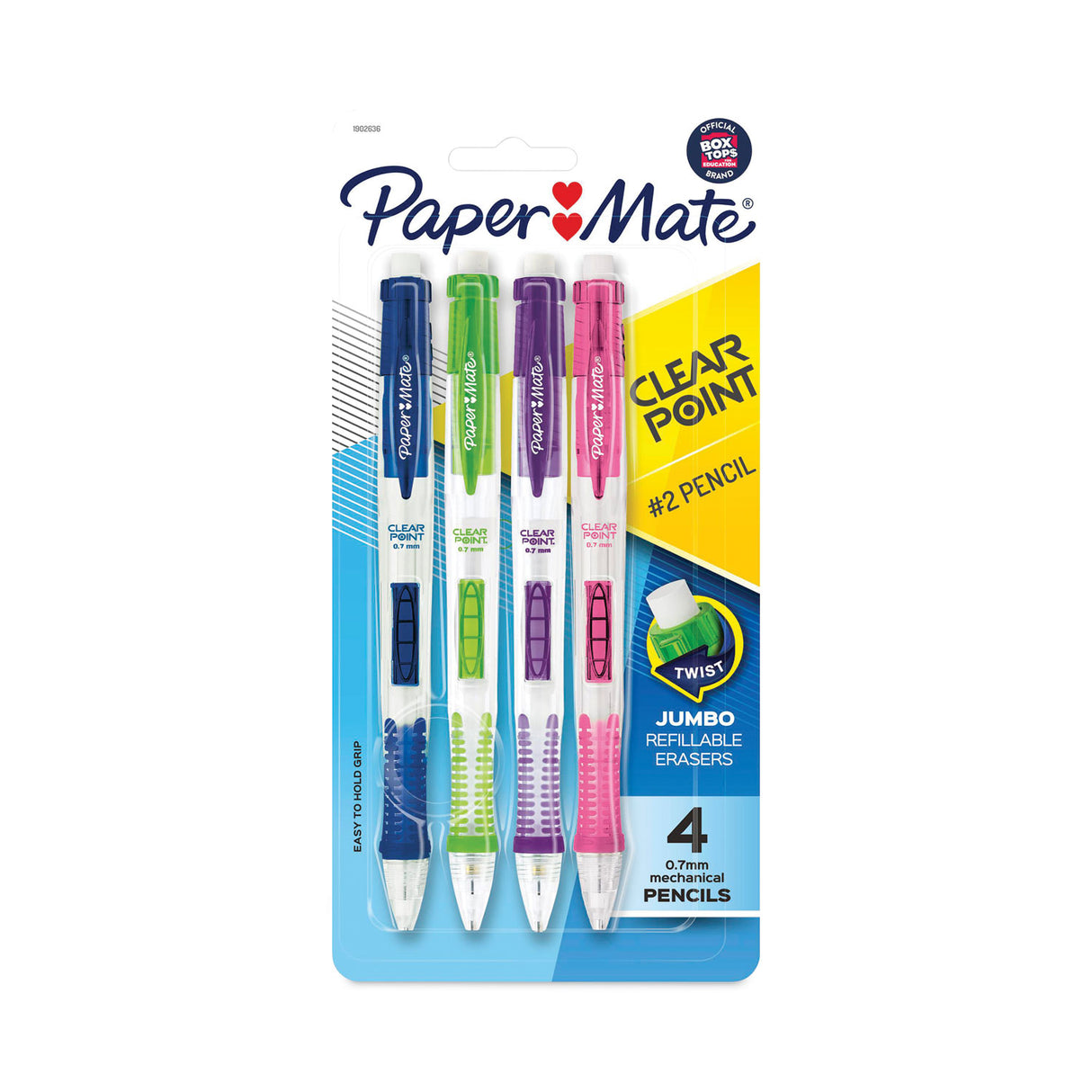 Paper Mate Clear Point Mechanical Pencil, 0.7 mm, HB (#2), Black Lead, Assorted Barrel Colors, 4/Pack (2087147)