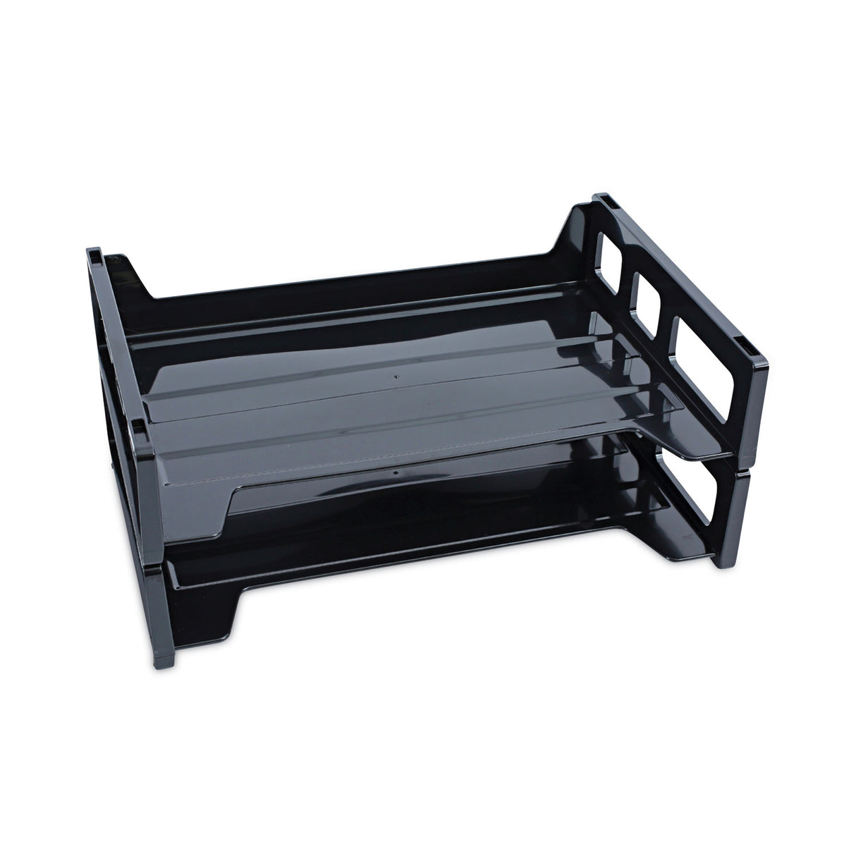 Universal Recycled Plastic Side Load Desk Trays, 2 Sections, Letter Size Files, 13" x 9" x 2.75", Black (UNV08100)