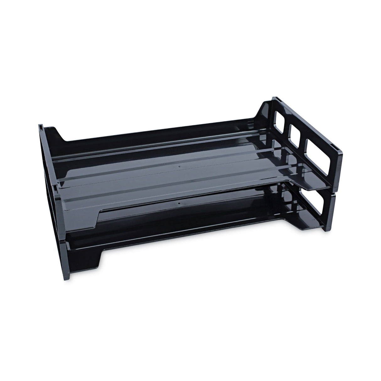 Universal Recycled Plastic Side Load Desk Trays, 2 Sections, Legal Size Files, 16.25" x 9" x 2.75", Black (UNV08101)