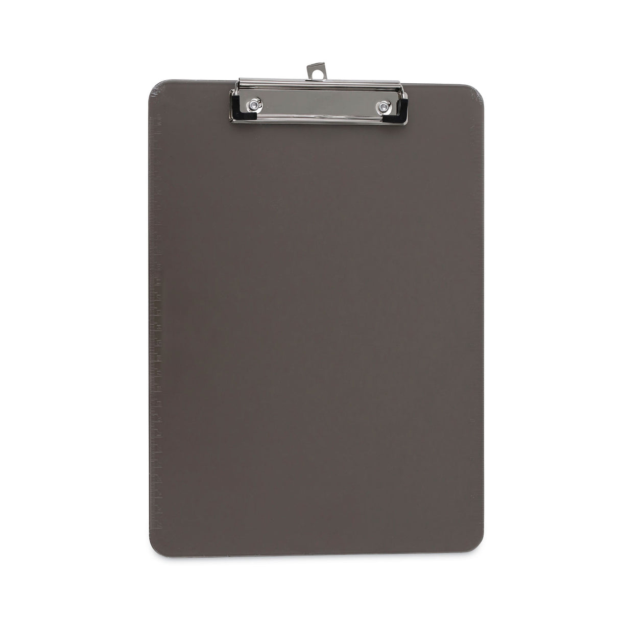 Universal Plastic Clipboard with Low Profile Clip, 0.5" Clip Capacity, Holds 8.5 x 11 Sheets, Translucent Black (UNV40311)