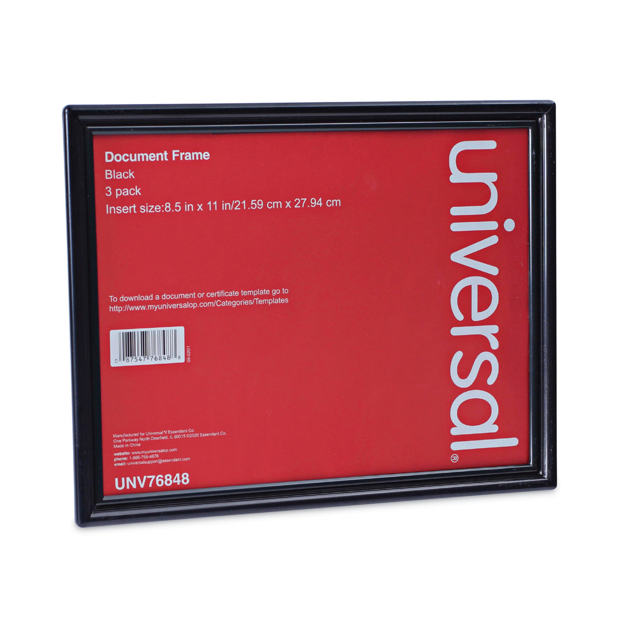 Universal All Purpose Document Frame, 8.5 x 11 Insert, Black, 3/Pack (UNV76848)