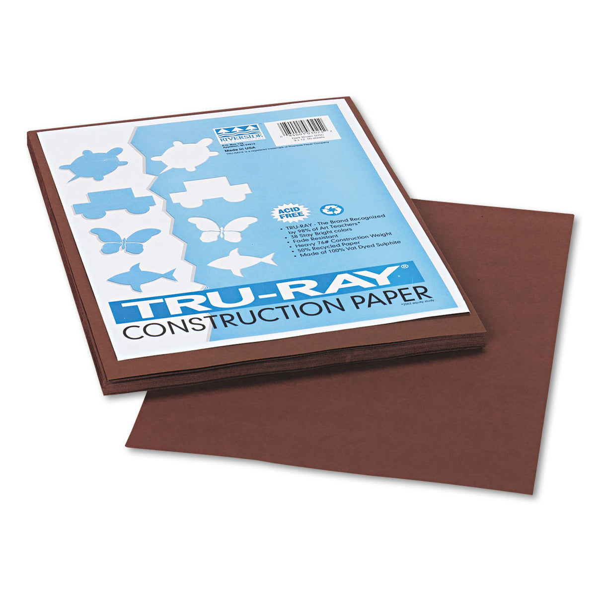 Pacon Tru-Ray Construction Paper, 76 lb Text Weight, 9 x 12, Dark Brown, 50/Pack (103024)