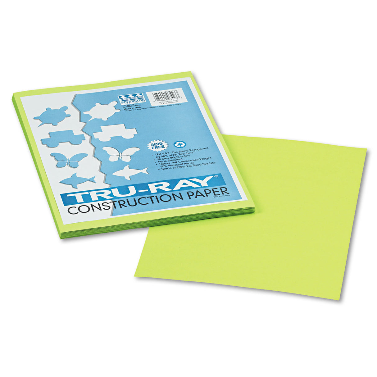 Pacon Tru-Ray Construction Paper, 76 lb Text Weight, 9 x 12, Brilliant Lime, 50/Pack (103423)
