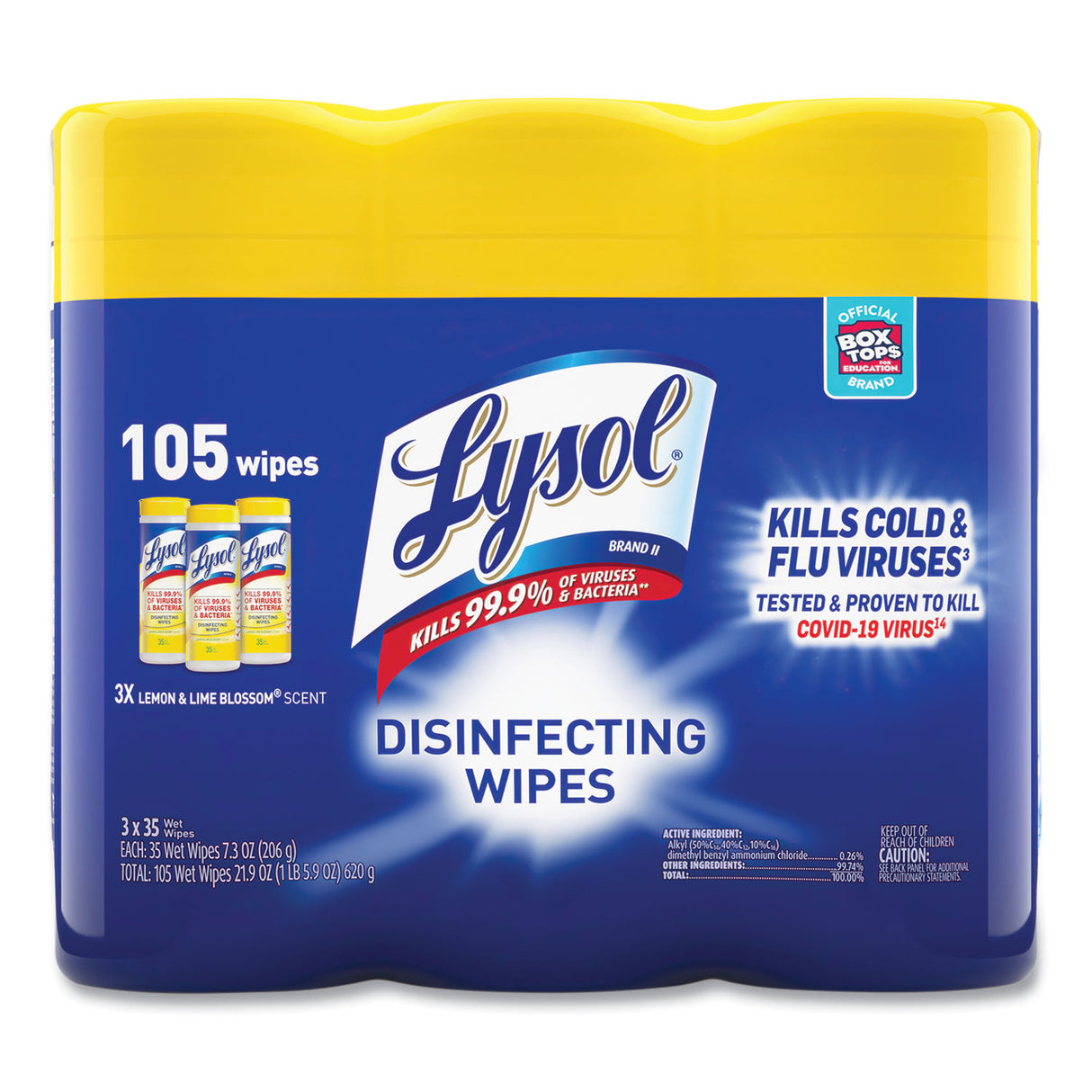 LysolÂ® Disinfecting Wipes, Lemon Lime, 105 Wipes, 3 Canisters (82159PK)