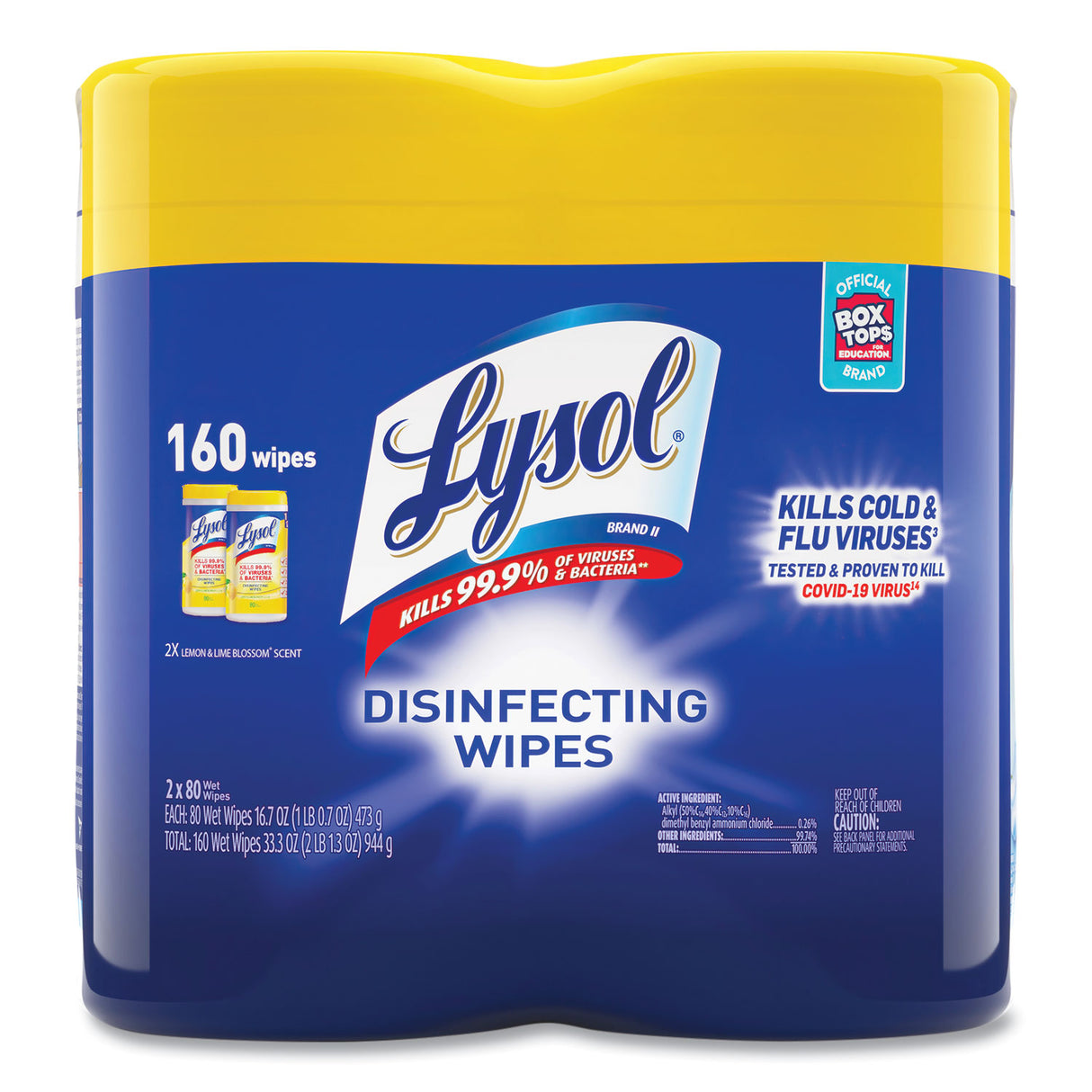 LysolÂ® Disinfecting Wipes, Lemon Lime, 80 Wipes, 2 Canisters (80296PK)