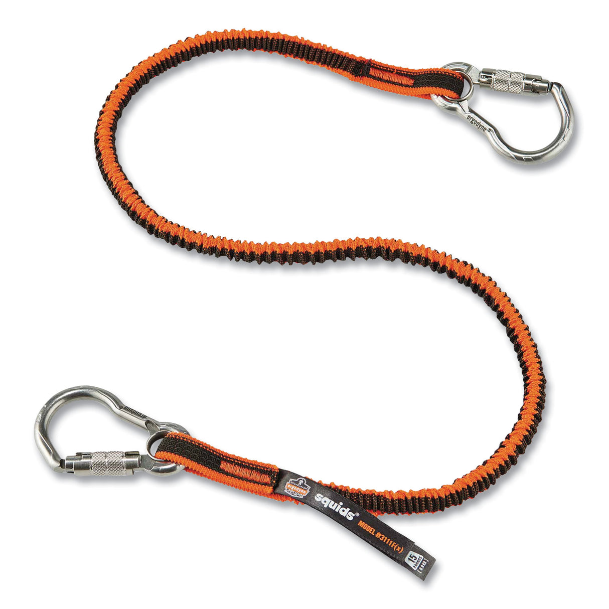 ergodyne Squids 3111F(x) Tool Lanyard with Stainless Steel Carabiners,15 lb Max Working Capacity, 38" to 48" Long, Orange/Gray (19823)