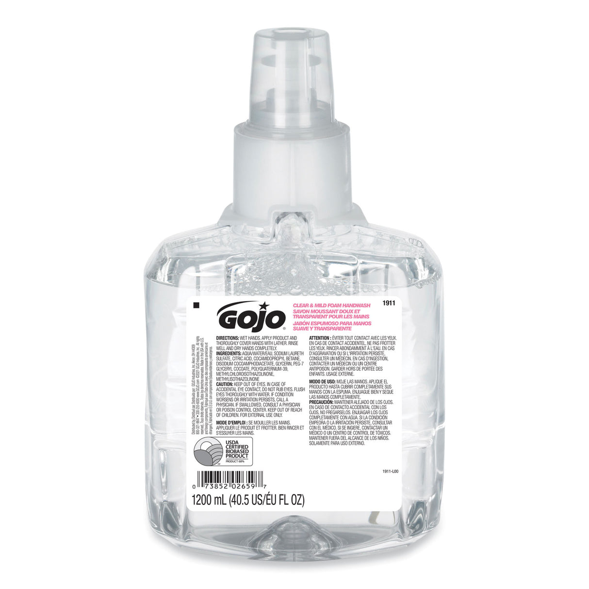 GOJO Clear and Mild Foam Handwash Refill, For LTX-12 Dispenser, Fragrance-Free, 1,200 mL (191102EA)