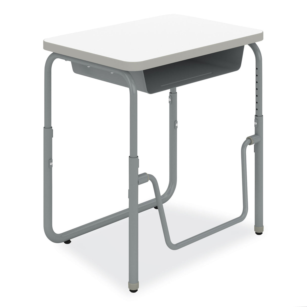 Safco AlphaBetter 2.0 Height-Adjustable Student Desk with Pendulum Bar and Book Box, 27.75 x 19.75 x 22 to 30, Dry Erase (1222DE)