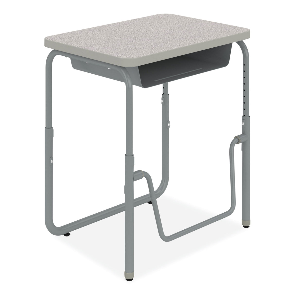 Safco AlphaBetter 2.0 Height-Adjustable Student Desk with Pendulum Bar and Book Box, 27.75" x 19.75" x 22" to 30", Pebble Gray (1222GR)