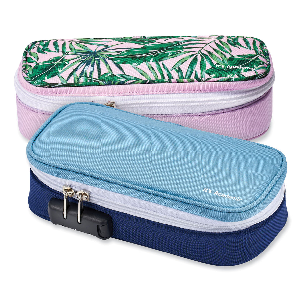 Bostitch It's Academic Locking Pencil Case, 2 Compartments, 4.75" x 2.5" x 2.5", Assorted Colors, 2/Pack (24371PMBL2PK)