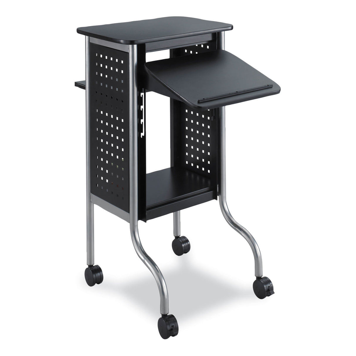 Safco Scoot Presentation Cart, 50 lb Capacity, 4 Shelves, 21.5" x 30.25" x 40.5", Black (8945BL)