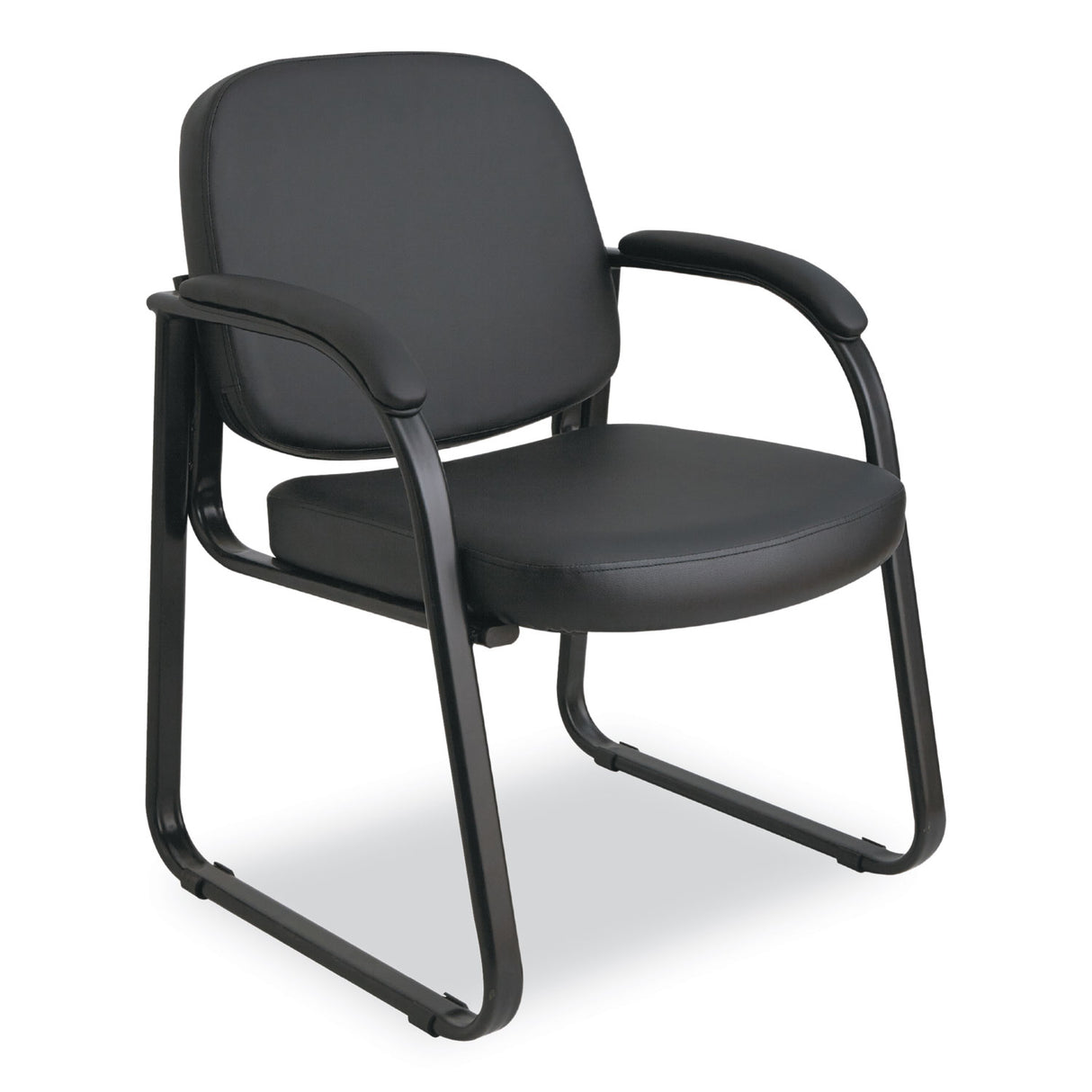 Alera Genaro Series Faux Leather Half-Back Sled Base Guest Chair, 25" x 24.80" x 33.66", Black Seat, Black Back, Black Base (ALERL43C16)