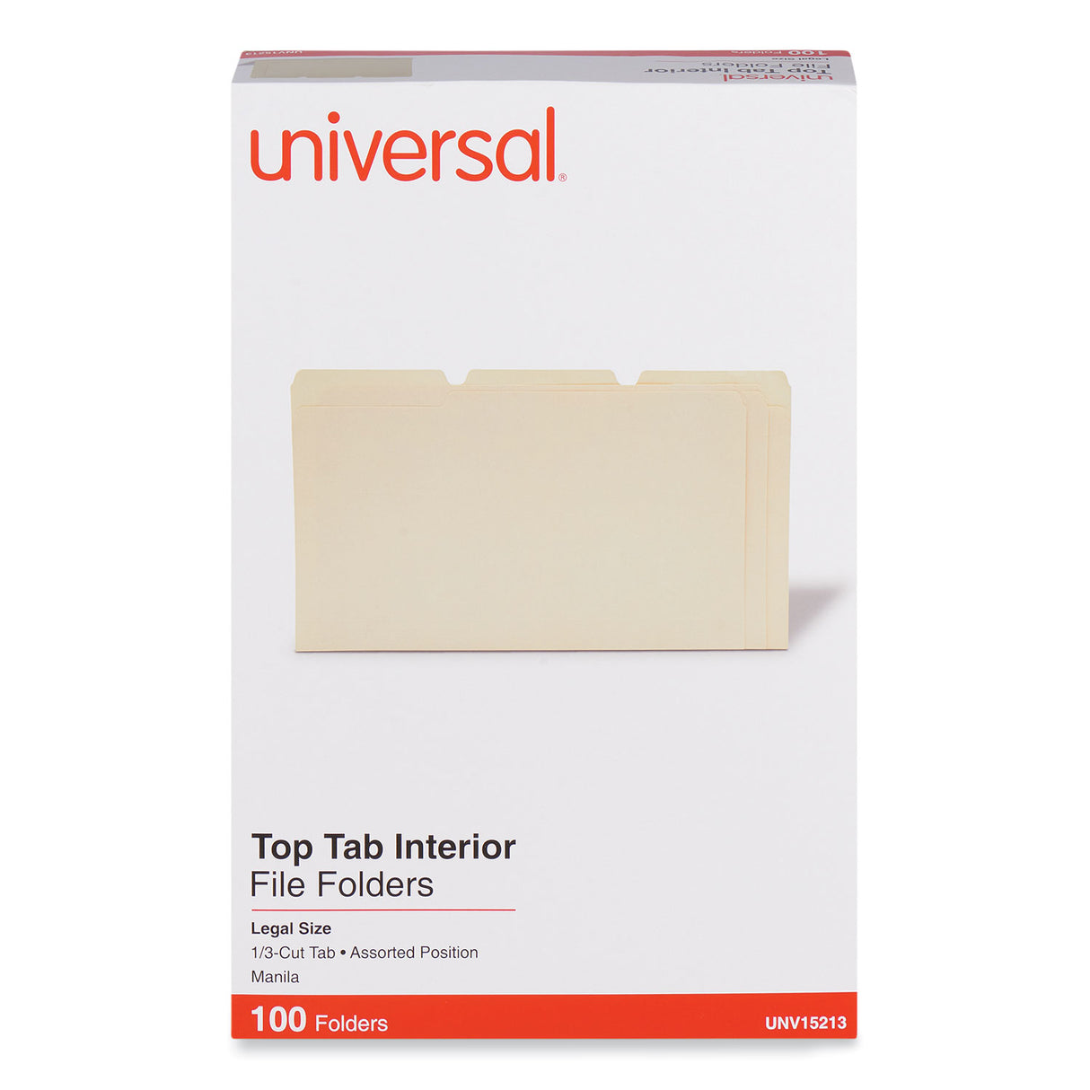 Universal Interior File Folders, 1/3-Cut Tabs: Assorted, Legal Size, 9.5-pt Manila, 100/Box (UNV15213)