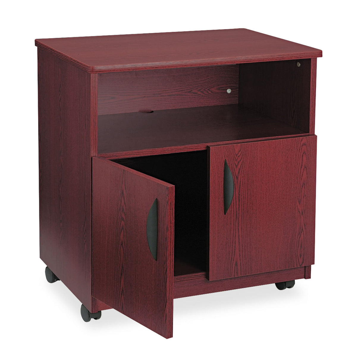 Safco Mobile Machine Stand, Open Compartment, Engineered Wood, 3 Shelves, 200 lb Capacity, 28" x 19.75" x 30.5", Mahogany (1850MH)