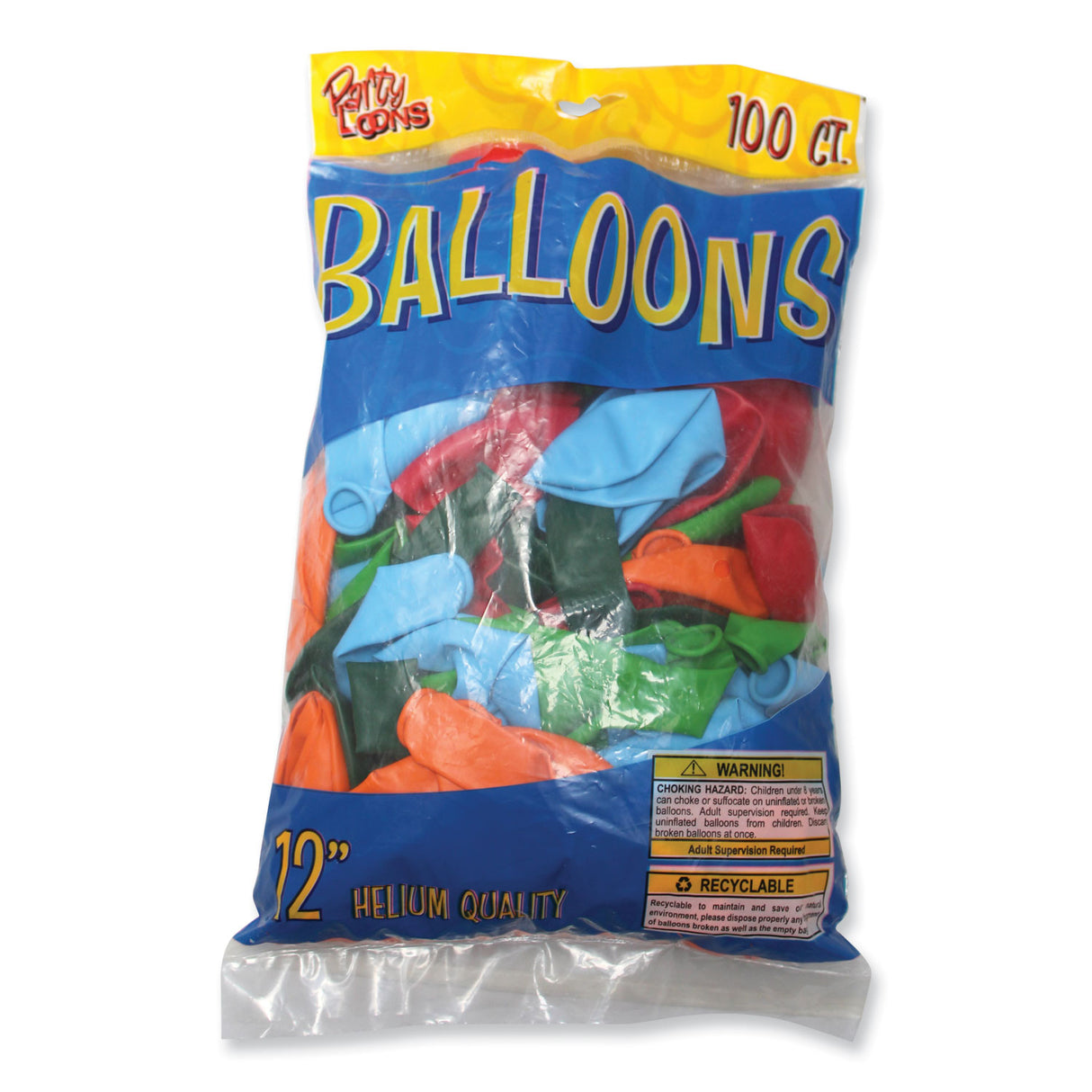 Tablemate Balloons, 12", Helium Quality Latex, Assorted Colors, 100/Pack, 20 Packs/Carton (916100)