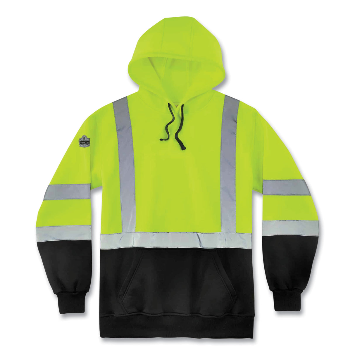 ergodyne GloWear 8373 Hi-Vis Class 3 Hooded Sweatshirt with Black Bottom, Polar Fleece, Lime, 2X-Large (21886)