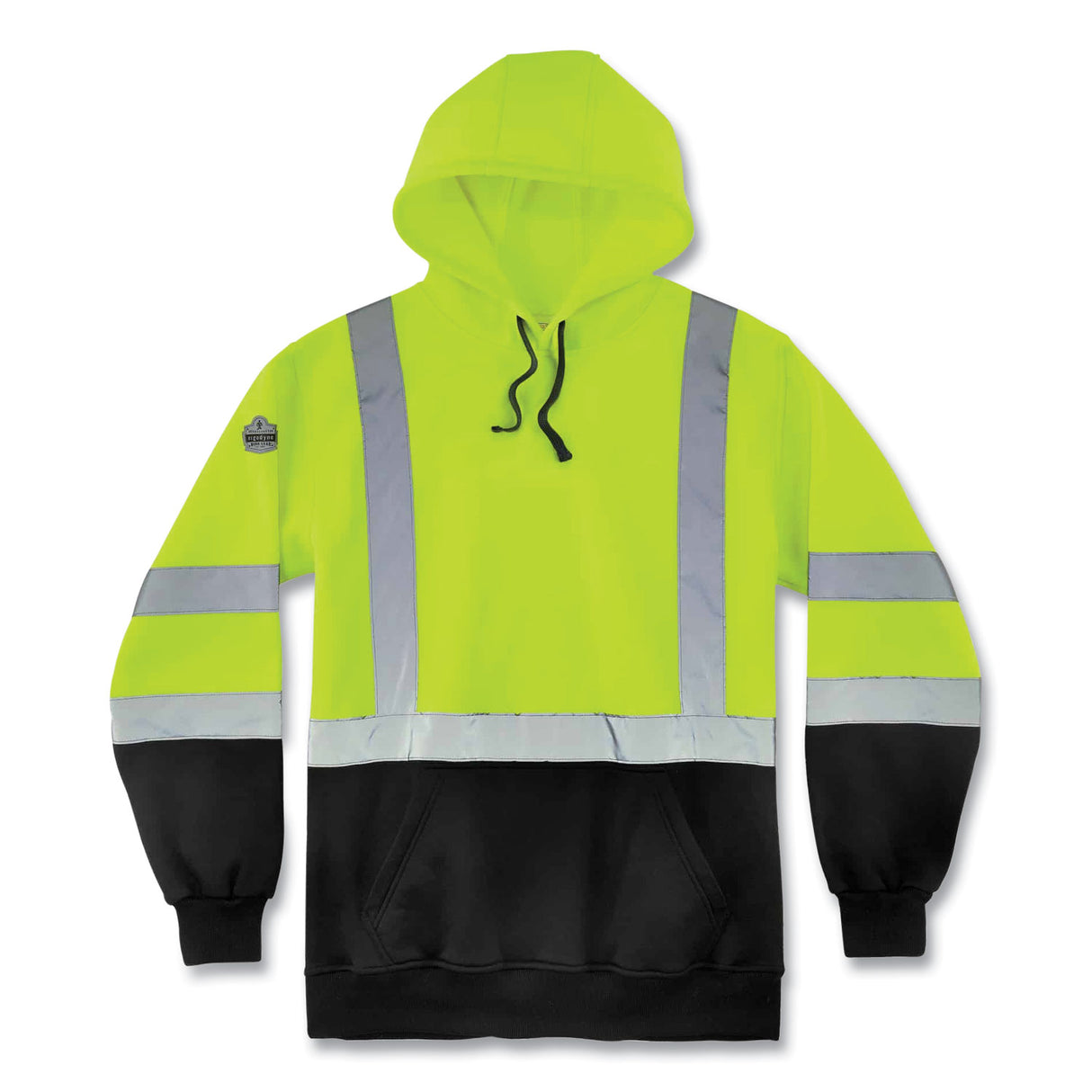 ergodyne GloWear 8373 Hi-Vis Class 3 Hooded Sweatshirt with Black Bottom, Polar Fleece, Lime, X-Large (21885)