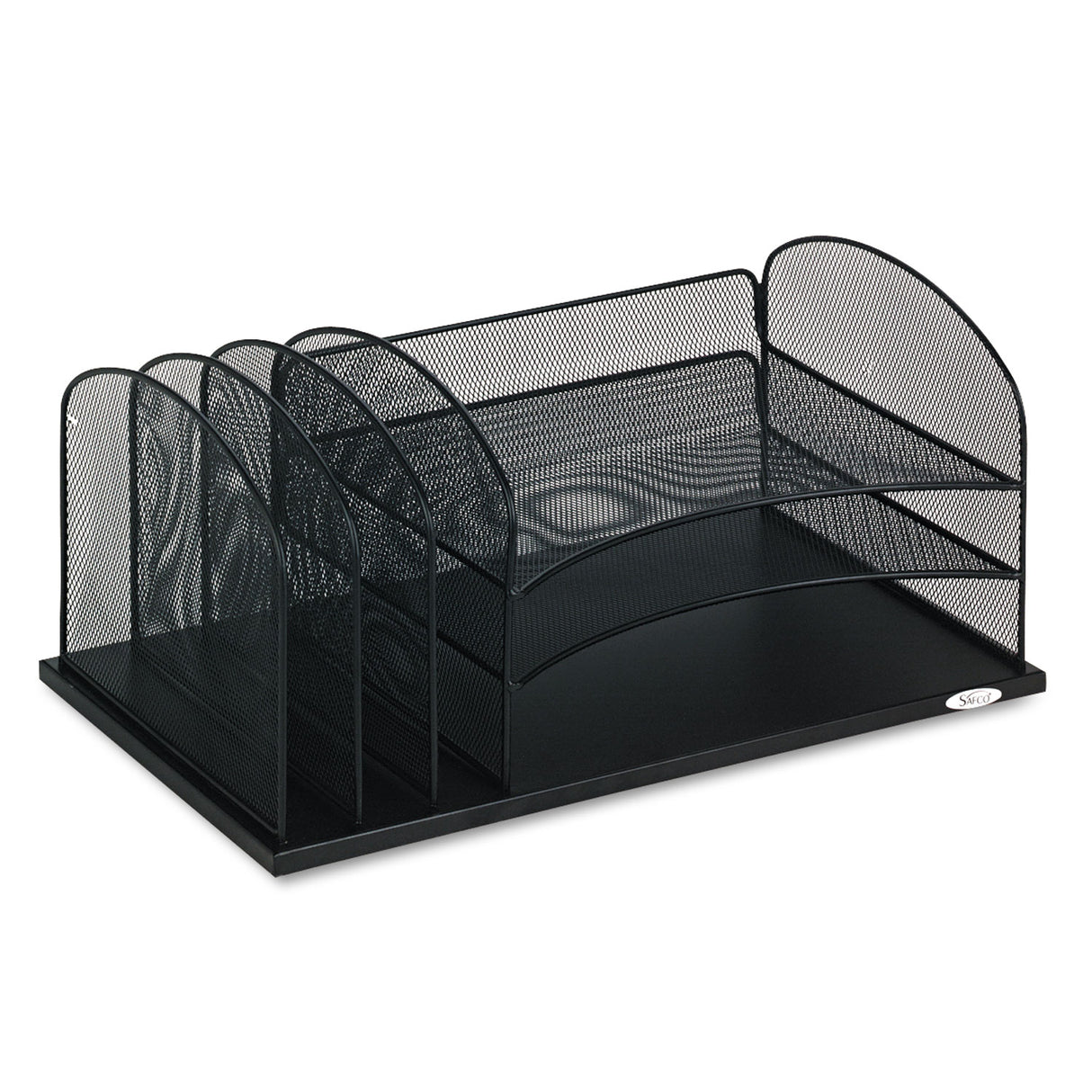 Safco Onyx Desk Organizer with Three Horizontal and Three Upright Sections, Letter Size Files, 19.5 x 11.5 x 8.25, Black (3254BL)
