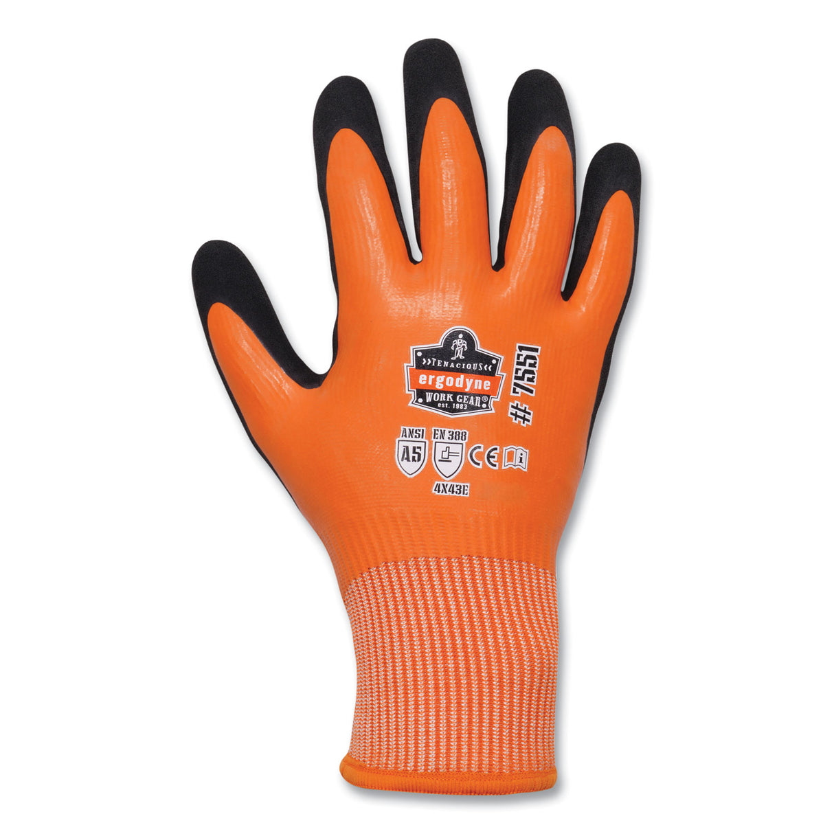 ergodyne ProFlex 7551-CASE ANSI A5 Coated Waterproof CR Gloves, Orange, Large, 144 Pairs/Carton (17994)
