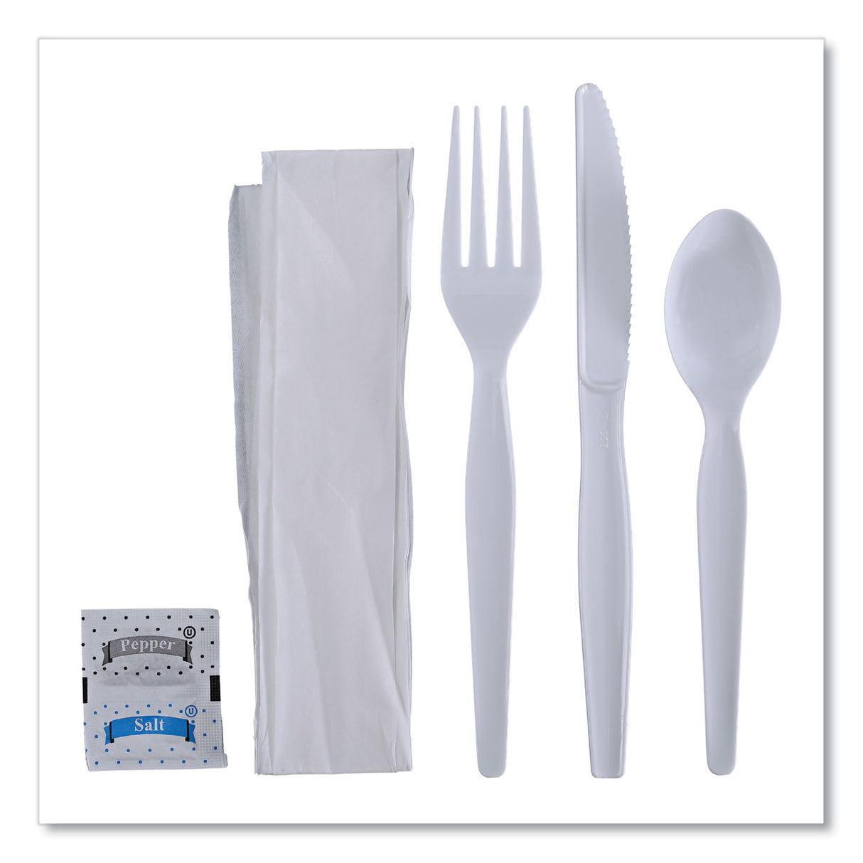Boardwalk Six-Piece Cutlery Kit, Condiment/Fork/Knife/Napkin/Spoon, Heavyweight, White, 250/Carton (BWKFKTNSHWPSWH)