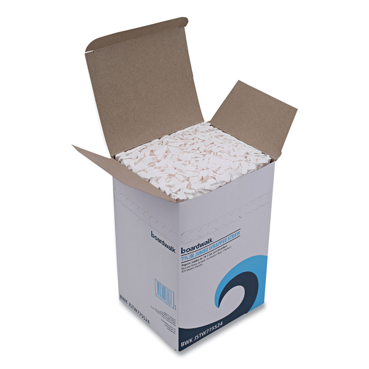 Boardwalk Wrapped Jumbo Straws, 7.75", Plastic, White/Red Stripe, 400/Pack, 25 Packs/Carton (BWKJSTW775S24)