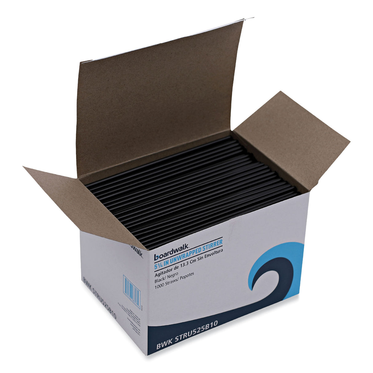 BoardwalkÂ® Unwrapped Stir-Straws, 5 1/4", Black, 1000/Pk, 10/Ctn (BWKSTRU525B10)