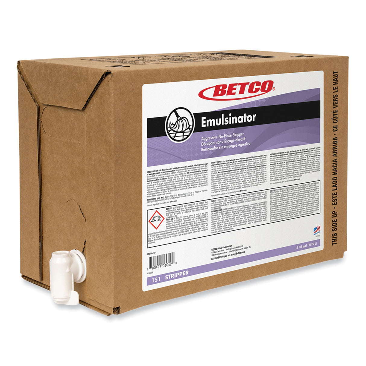 Betco Emulsinator Floor Stripper, Sassafras Scent, 5 gal Bag-in-Box (151B500)