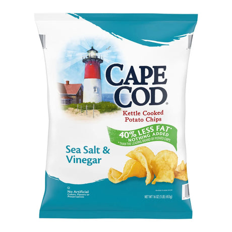 Cape Cod Kettle Cooked Potato Chips â€“ Sea Salt & Vinegar (16 oz) | Less Fat, Full Flavor Crunch Cape Cod