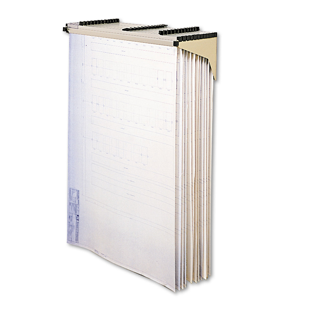 Safco Sheet File Drop/Lift Wall Rack, 12 Hanging Clamps, 43.75w x 11.5d x 7.75h, Sand (5030)
