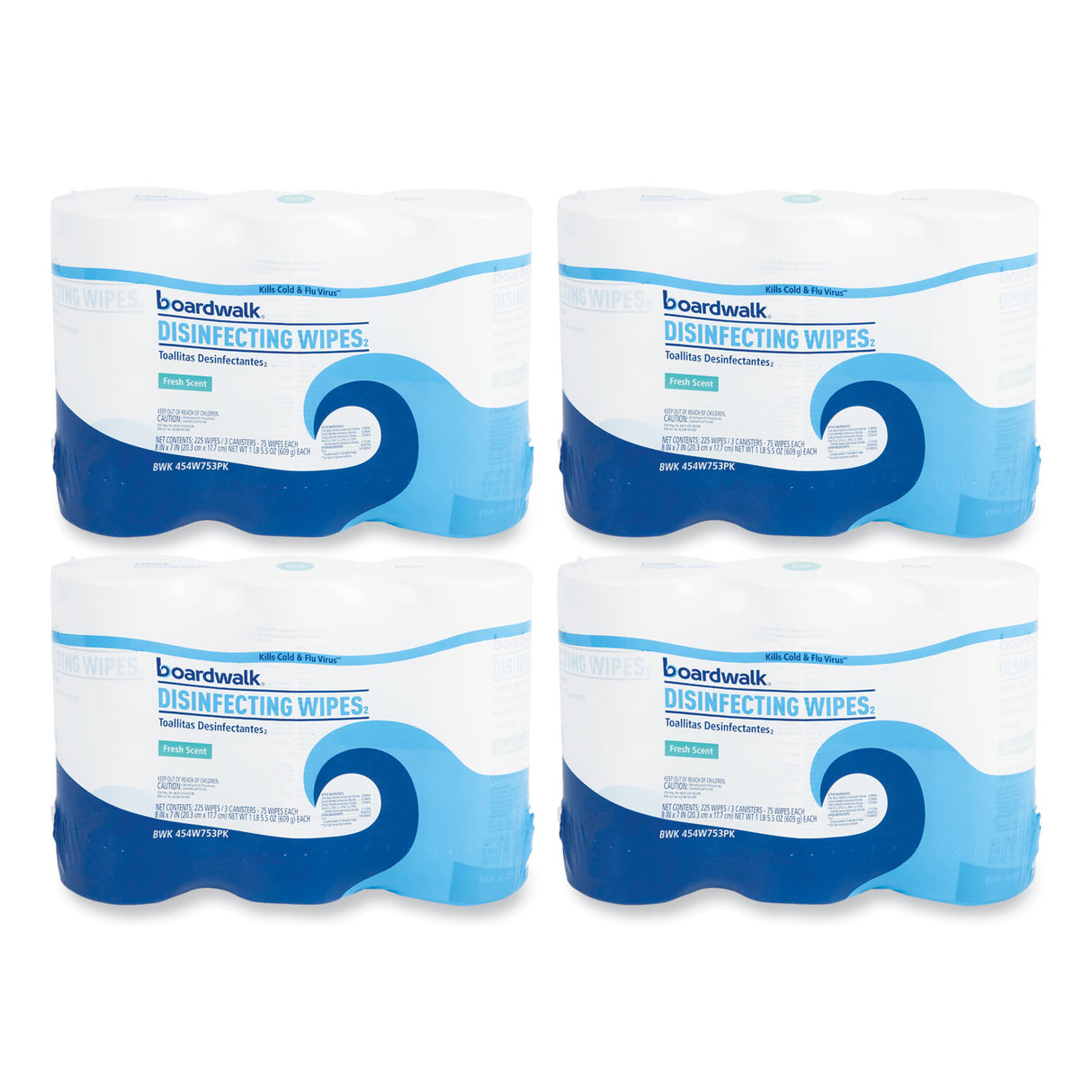 BoardwalkÂ® Disinfecting Wipes, Fresh, 75 Count, 12 Canisters (BWK454W753CT)
